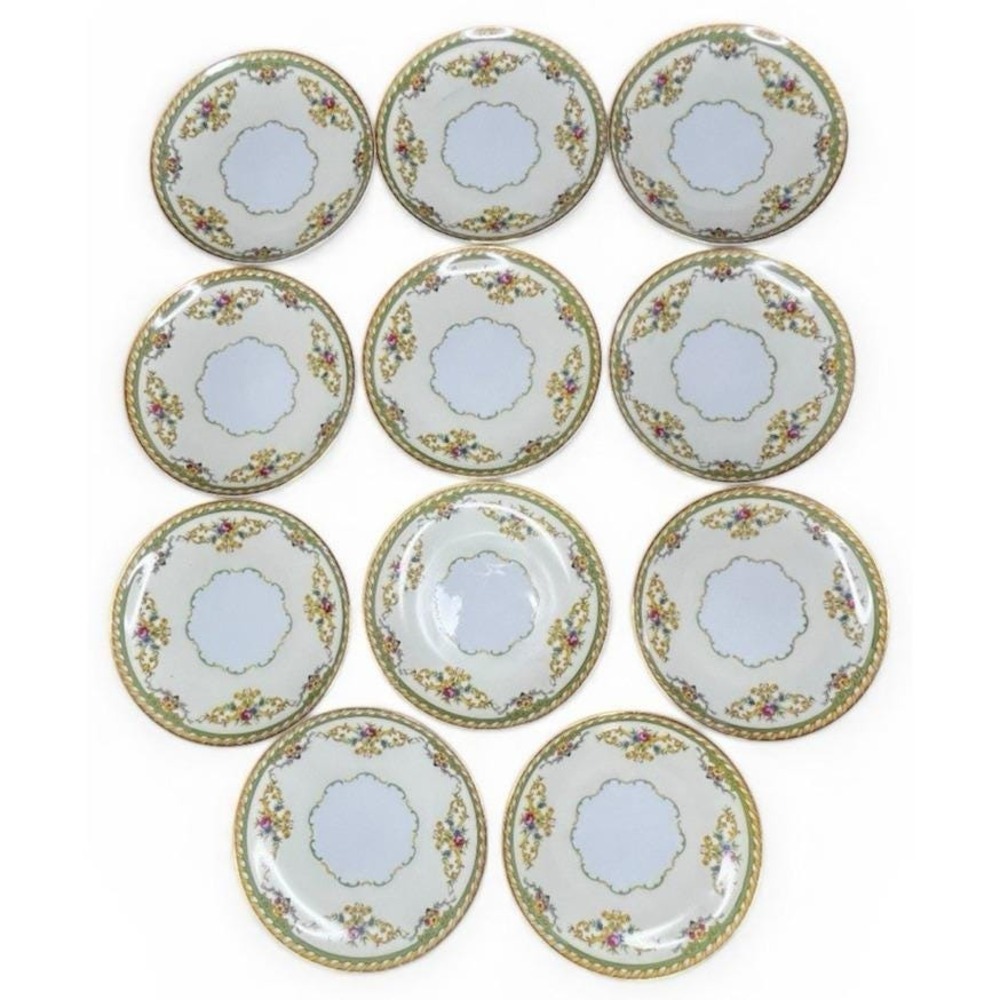 11 NORITAKE M MORIMURA ACALON 6.5" Bread & Butter Plates Floral Scroll Japan